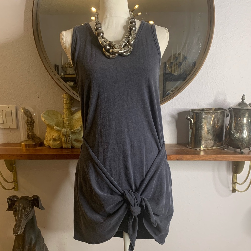 Zara Trafaluc Gray Blue tie front tank Dress Size Large COMFY!